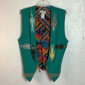 Vintage Western Gerard teal vest with bird details